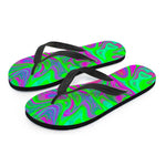 Neon Green Pink Psychedelic Trippy Print Flip Flops