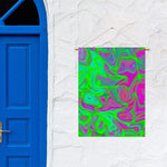 Neon Green Pink Psychedelic Trippy Print Garden Flag