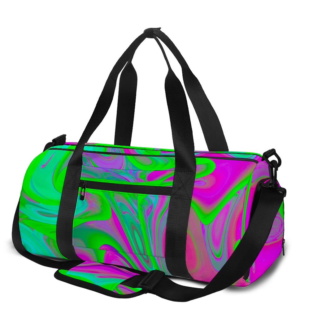 Neon Green Pink Psychedelic Trippy Print Gym Bag