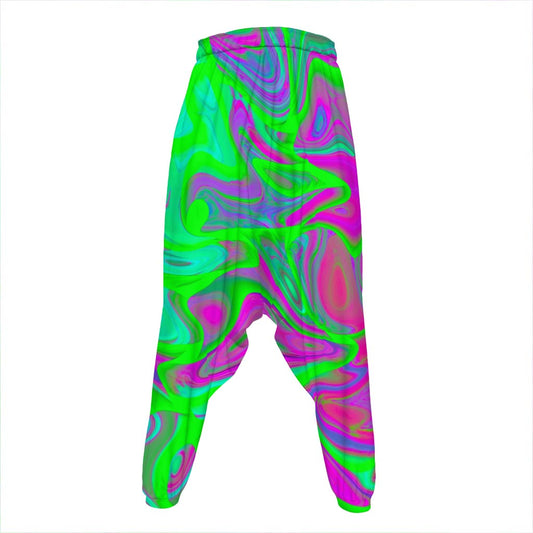 Neon Green Pink Psychedelic Trippy Print Hammer Pants