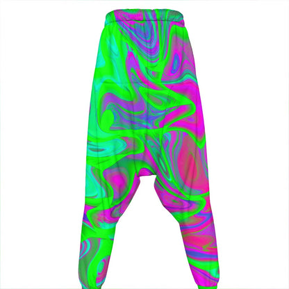 Neon Green Pink Psychedelic Trippy Print Hammer Pants