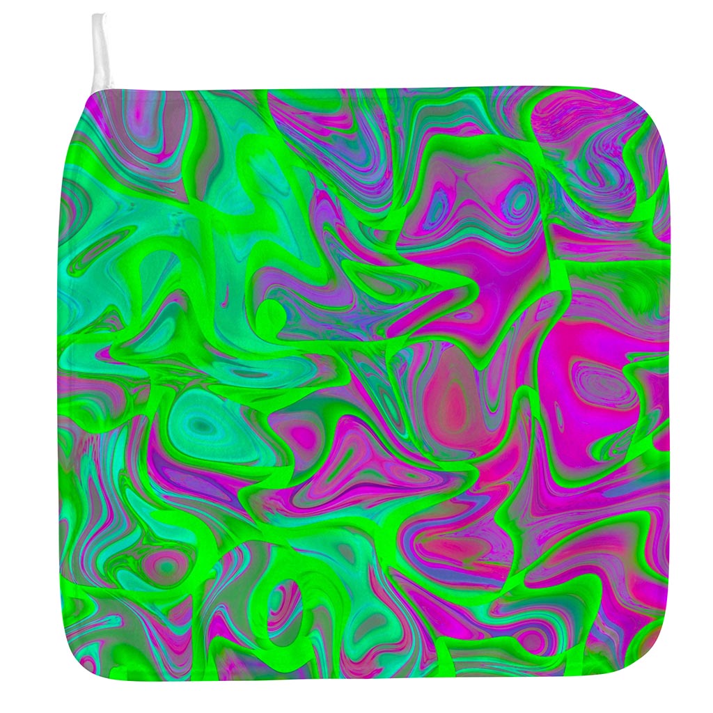 Neon Green Pink Psychedelic Trippy Print Hand Towel