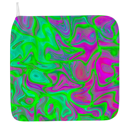 Neon Green Pink Psychedelic Trippy Print Hand Towel
