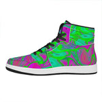 Neon Green Pink Psychedelic Trippy Print High Top Leather Sneakers