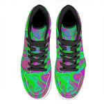 Neon Green Pink Psychedelic Trippy Print High Top Leather Sneakers