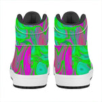 Neon Green Pink Psychedelic Trippy Print High Top Leather Sneakers