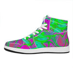 Neon Green Pink Psychedelic Trippy Print High Top Leather Sneakers