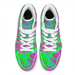 Neon Green Pink Psychedelic Trippy Print High Top Leather Sneakers
