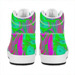 Neon Green Pink Psychedelic Trippy Print High Top Leather Sneakers