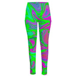 Neon Green Pink Psychedelic Trippy Print High-Waisted Pocket Leggings