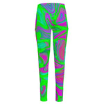 Neon Green Pink Psychedelic Trippy Print High-Waisted Pocket Leggings