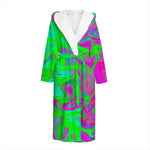 Neon Green Pink Psychedelic Trippy Print Hooded Bathrobe