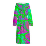 Neon Green Pink Psychedelic Trippy Print Hooded Bathrobe