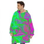 Neon Green Pink Psychedelic Trippy Print Hoodie Blanket