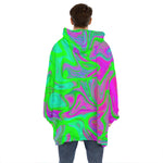 Neon Green Pink Psychedelic Trippy Print Hoodie Blanket