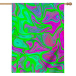 Neon Green Pink Psychedelic Trippy Print House Flag