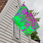 Neon Green Pink Psychedelic Trippy Print House Flag