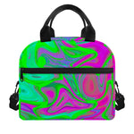Neon Green Pink Psychedelic Trippy Print Insulated Lunch Bag