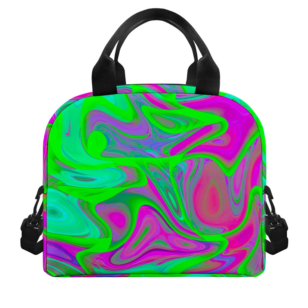 Neon Green Pink Psychedelic Trippy Print Insulated Lunch Bag