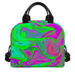 Neon Green Pink Psychedelic Trippy Print Insulated Lunch Bag