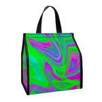 Neon Green Pink Psychedelic Trippy Print Insulated Lunch Tote