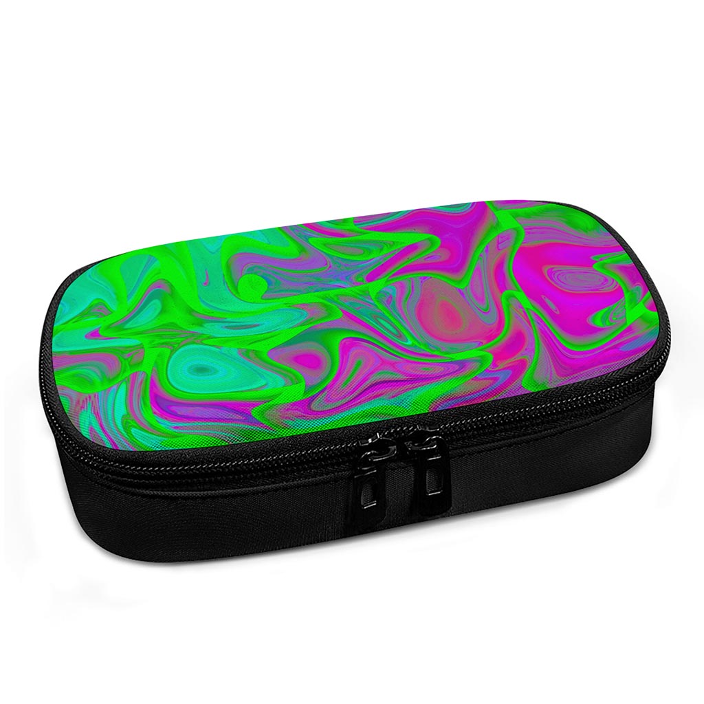 Neon Green Pink Psychedelic Trippy Print Insulin Cooler Travel Case