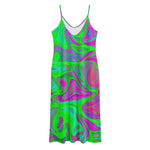 Neon Green Pink Psychedelic Trippy Print Jersey Midi Cami Dress