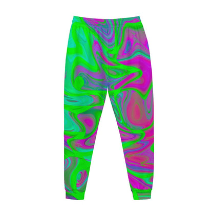 Neon Green Pink Psychedelic Trippy Print Jogger Pants