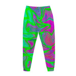 Neon Green Pink Psychedelic Trippy Print Jogger Pants