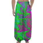 Neon Green Pink Psychedelic Trippy Print Lantern Pants