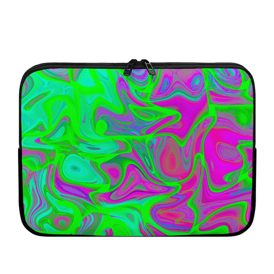 Neon Green Pink Psychedelic Trippy Print Laptop Sleeve