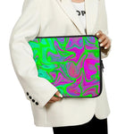 Neon Green Pink Psychedelic Trippy Print Laptop Sleeve