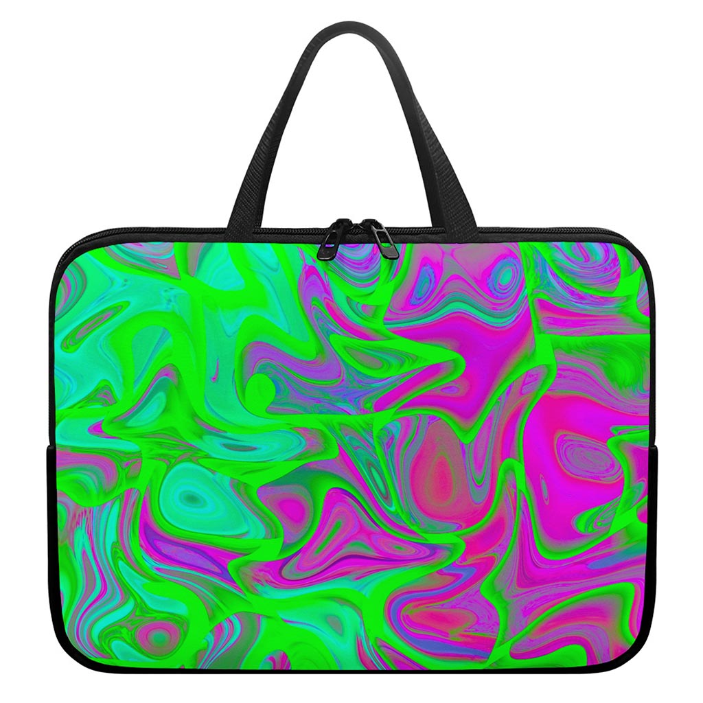 Neon Green Pink Psychedelic Trippy Print Laptop Sleeve With Handle