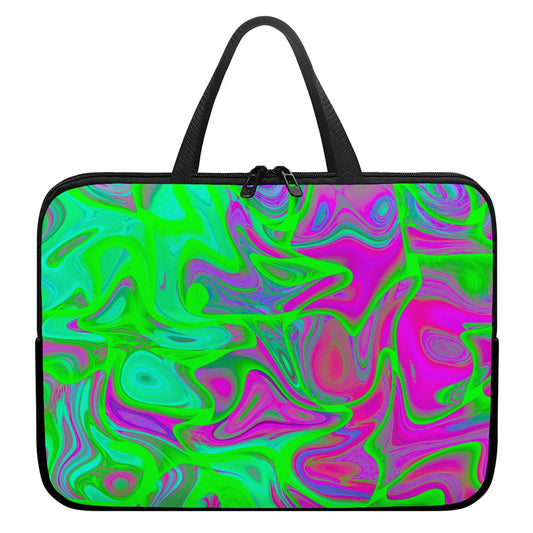 Neon Green Pink Psychedelic Trippy Print Laptop Sleeve With Handle