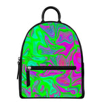 Neon Green Pink Psychedelic Trippy Print Leather Backpack