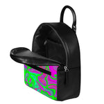 Neon Green Pink Psychedelic Trippy Print Leather Backpack