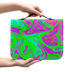 Neon Green Pink Psychedelic Trippy Print Leather Bible Cover
