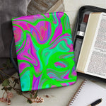 Neon Green Pink Psychedelic Trippy Print Leather Bible Cover