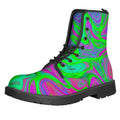 Neon Green Pink Psychedelic Trippy Print Lace-Up Boots