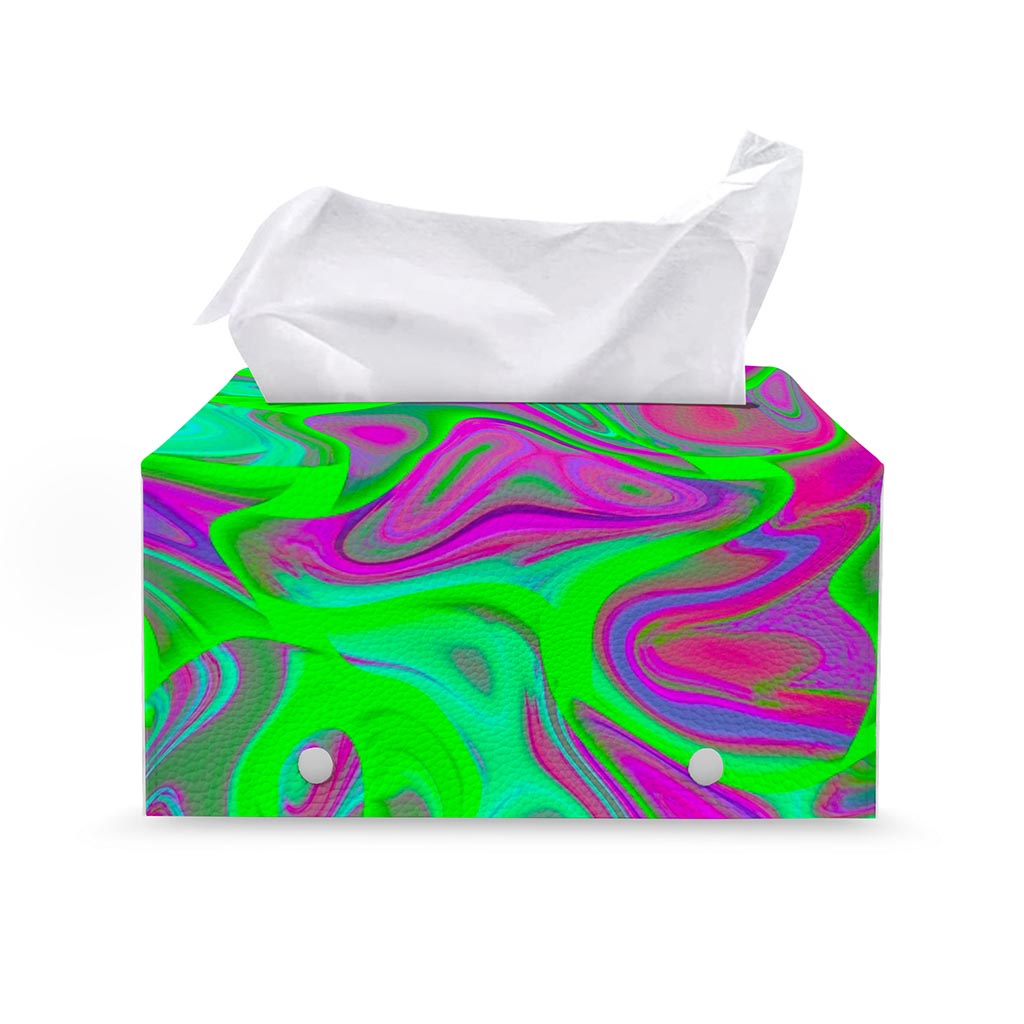 Neon Green Pink Psychedelic Trippy Print Leather Tissue Box Cover