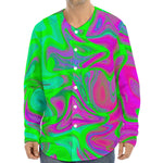 Neon Green Pink Psychedelic Trippy Print Long Sleeve Baseball Jersey