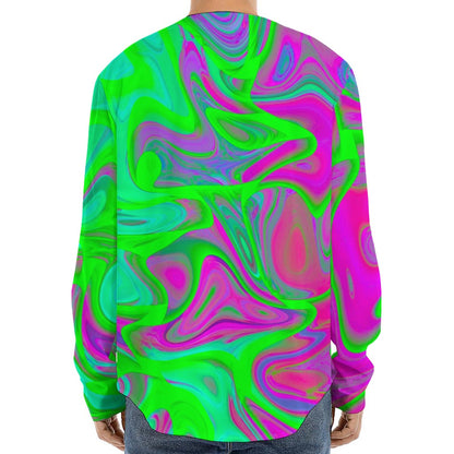 Neon Green Pink Psychedelic Trippy Print Long Sleeve Baseball Jersey