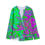 Neon Green Pink Psychedelic Trippy Print Long Sleeve Short Coat