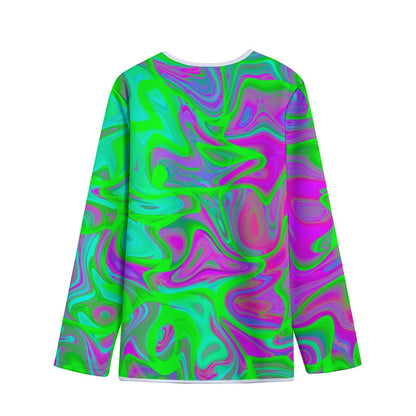 Neon Green Pink Psychedelic Trippy Print Long Sleeve Short Coat