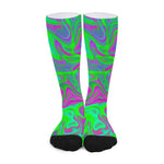 Neon Green Pink Psychedelic Trippy Print Long Socks