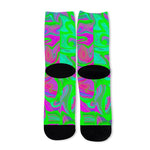 Neon Green Pink Psychedelic Trippy Print Long Socks