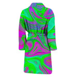 Neon Green Pink Psychedelic Trippy Print Men's Bathrobe