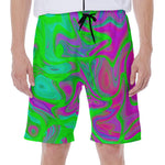 Neon Green Pink Psychedelic Trippy Print Men's Beach Shorts