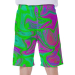 Neon Green Pink Psychedelic Trippy Print Men's Beach Shorts