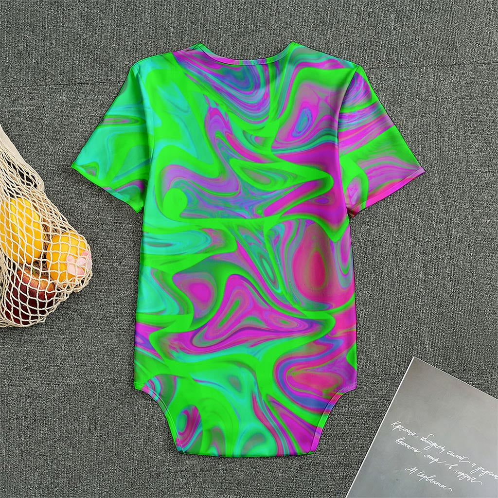 Neon Green Pink Psychedelic Trippy Print Men's Bodysuit